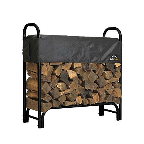 Outdoor Firewood Rack 4-Ft Steel Frame Wood Log Storage with Cover FastFurnishings