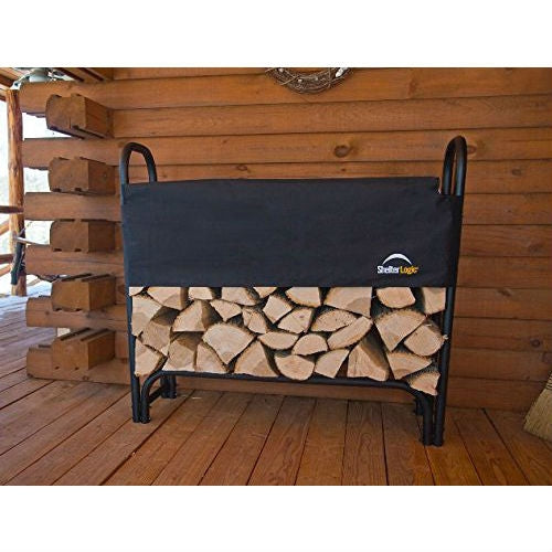 Outdoor Firewood Rack 4-Ft Steel Frame Wood Log Storage with Cover FastFurnishings