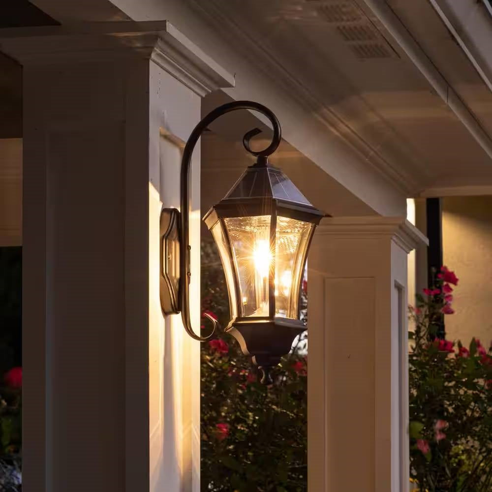 Outdoor Farmhouse Solar Wall Light in Black Finish - 150 Lumens FastFurnishings