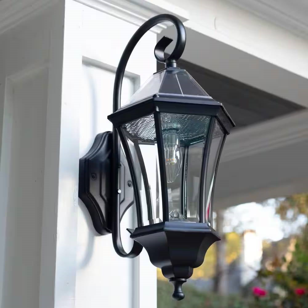 Outdoor Farmhouse Solar Wall Light in Black Finish - 150 Lumens FastFurnishings