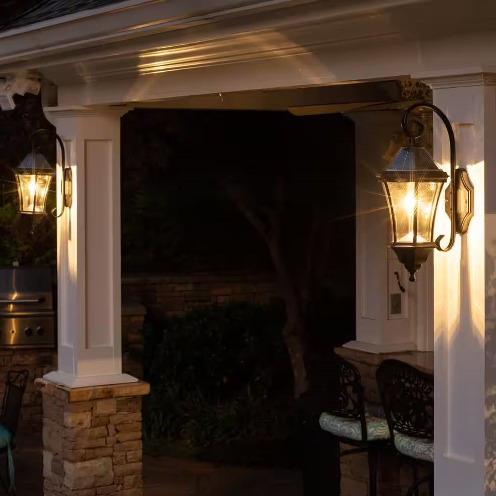 Outdoor Farmhouse Solar Wall Light in Black Finish - 150 Lumens FastFurnishings