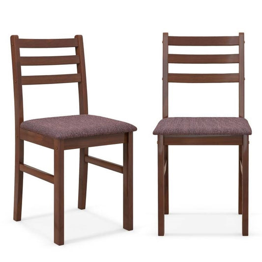 Set of 2 Modern Mid-Century Wood Dining Chairs with Linen Upholstered Seat