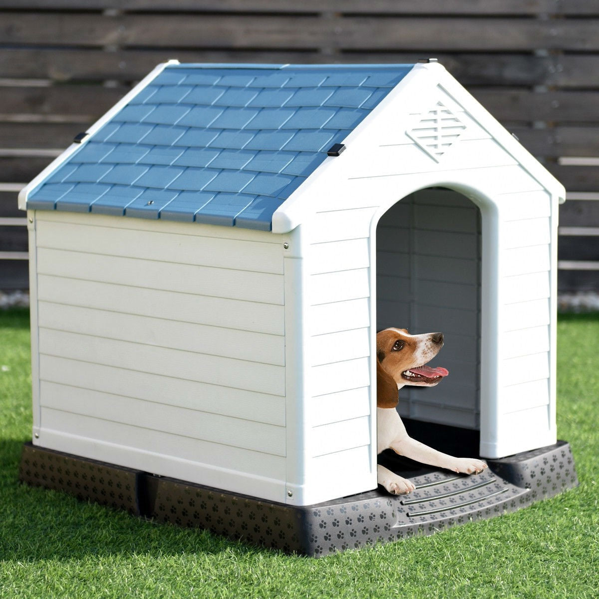 Small Outdoor Heavy Duty Blue and White Plastic Dog House FastFurnishings