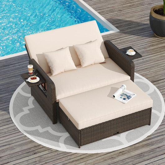 ?SMS Only?Premium Adjustable Outdoor Patio Daybed Set with Cushions and Storage Ottoman W2B