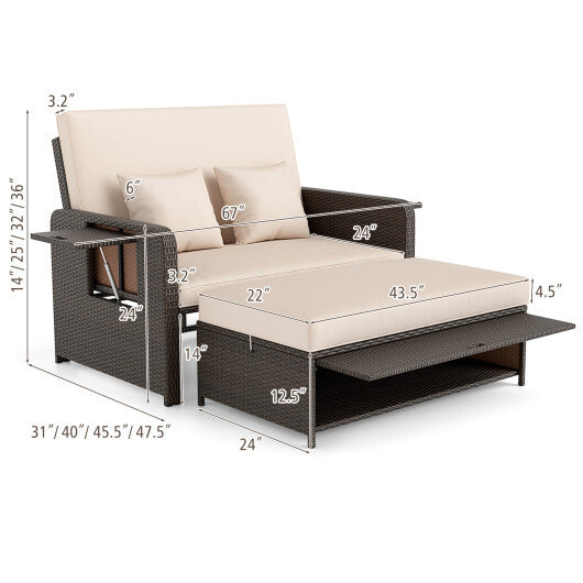 ?SMS Only?Premium Adjustable Outdoor Patio Daybed Set with Cushions and Storage Ottoman W2B
