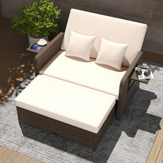 ?SMS Only?Premium Adjustable Outdoor Patio Daybed Set with Cushions and Storage Ottoman W2B