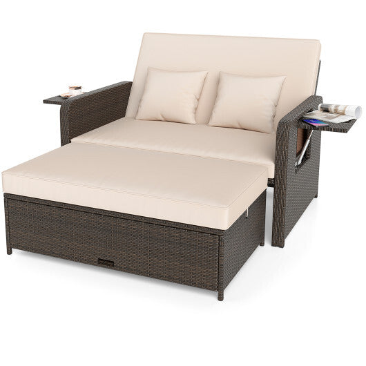 ?SMS Only?Premium Adjustable Outdoor Patio Daybed Set with Cushions and Storage Ottoman W2B