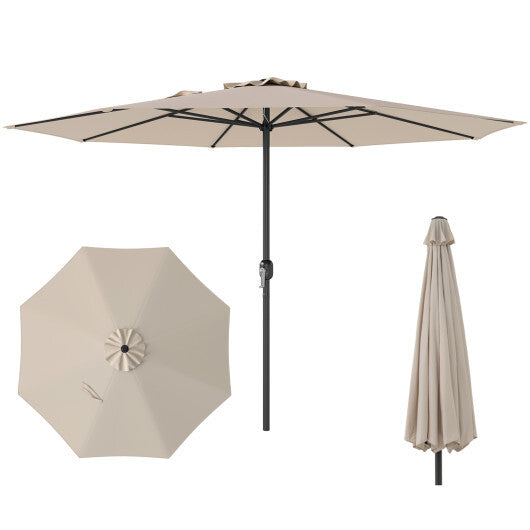 ?SMS ONLY?12 Feet Large Patio Umbrella with Crank Handle and 8 Sturdy Ribs Beige