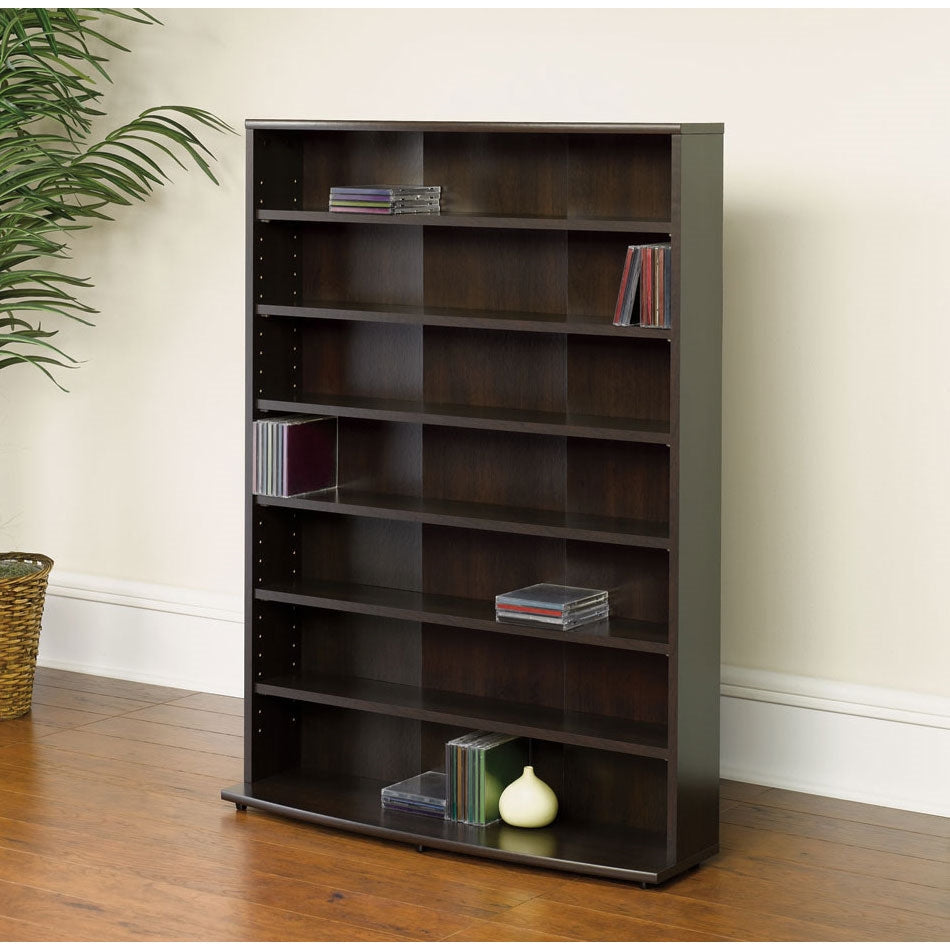 Contemporary 6-Shelf Bookcase Multimedia Storage Rack Tower in Brown Finish FastFurnishings