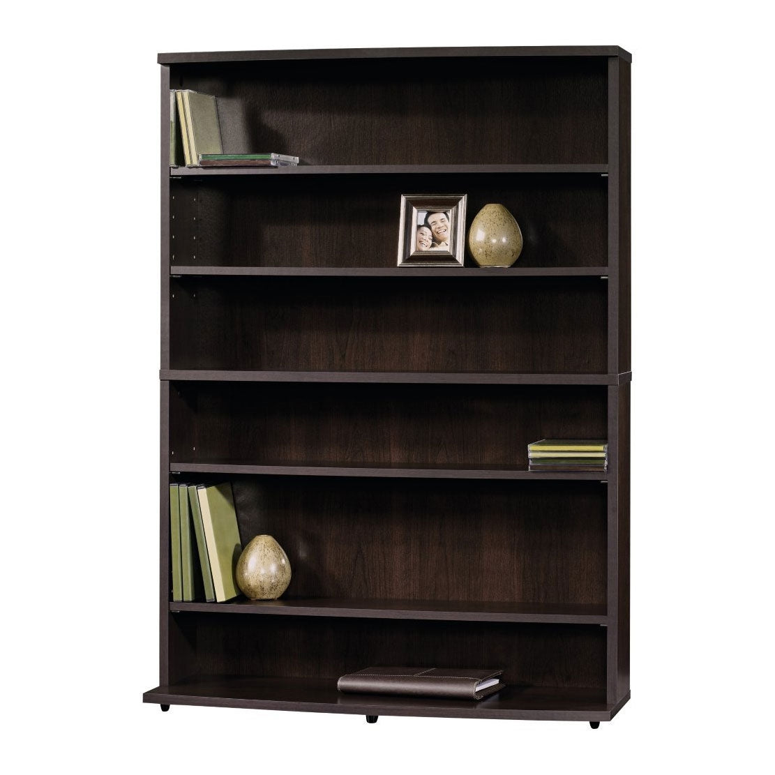 Contemporary 6-Shelf Bookcase Multimedia Storage Rack Tower in Brown Finish FastFurnishings