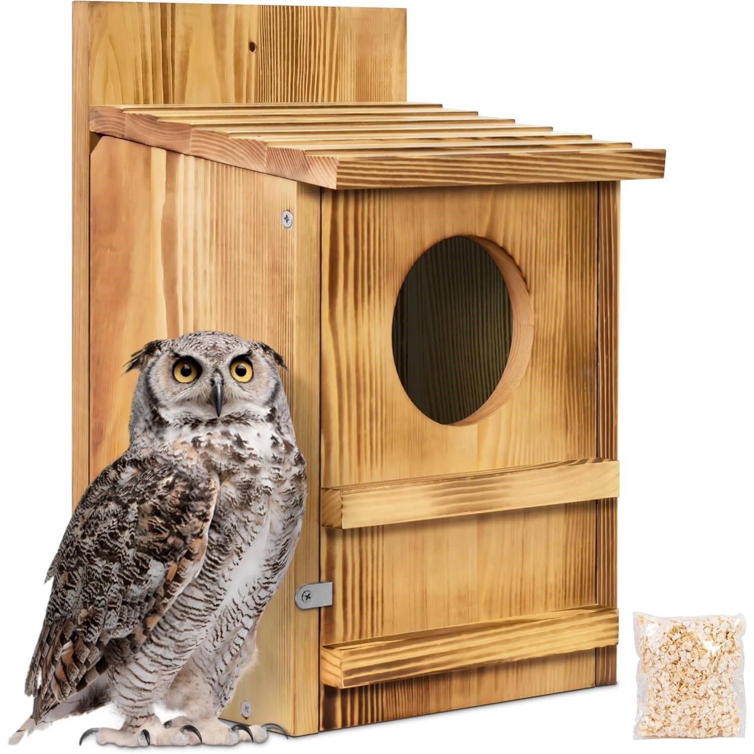 Outdoor Wooden Screech Owl BirdHouse for Mounting - Easy to Assemble FastFurnishings