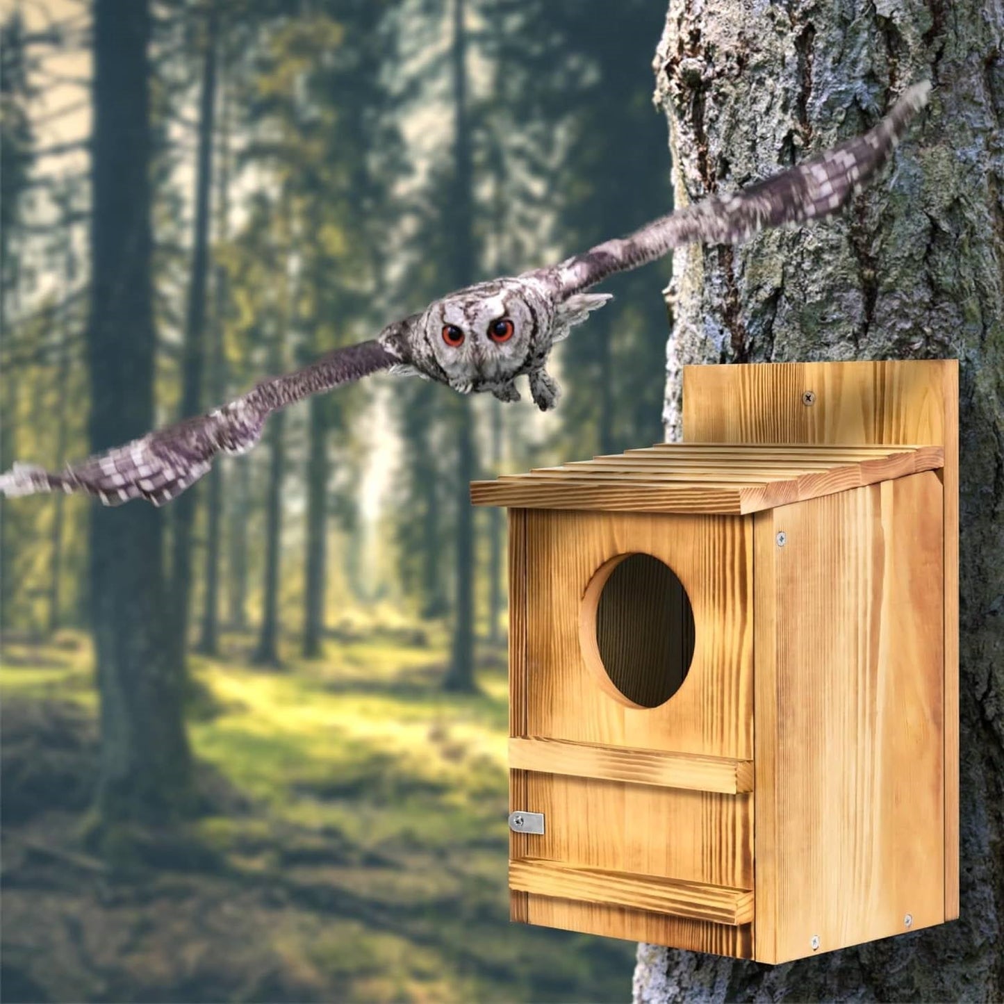 Outdoor Wooden Screech Owl BirdHouse for Mounting - Easy to Assemble FastFurnishings