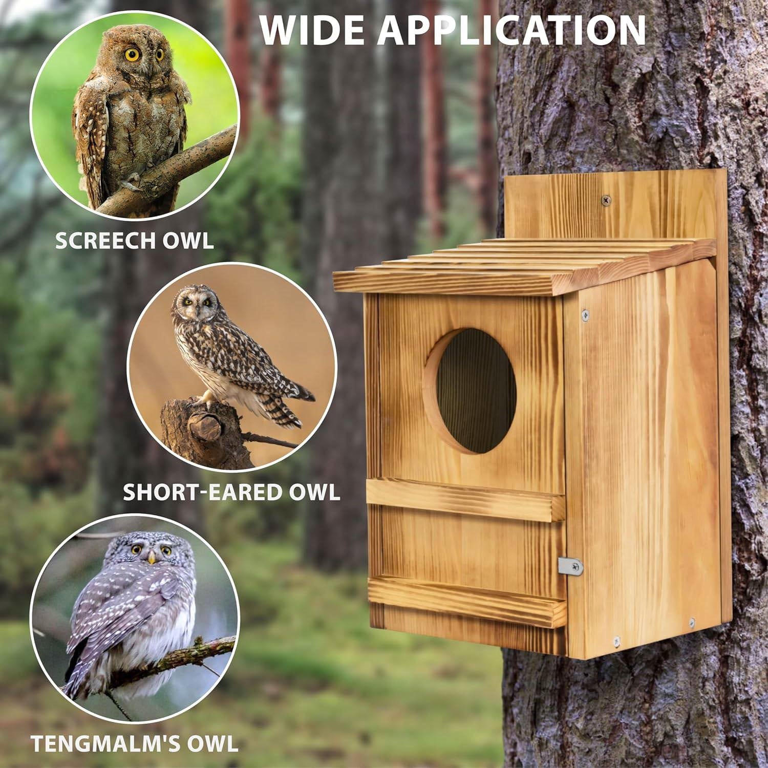 Outdoor Wooden Screech Owl BirdHouse for Mounting - Easy to Assemble FastFurnishings