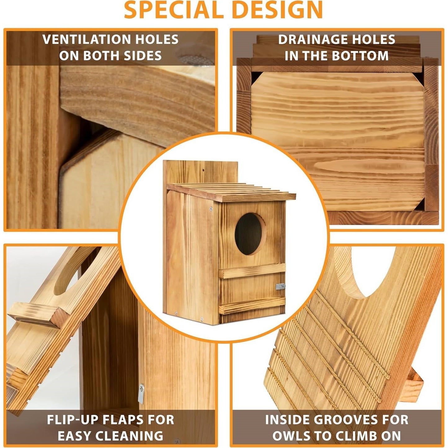 Outdoor Wooden Screech Owl BirdHouse for Mounting - Easy to Assemble FastFurnishings