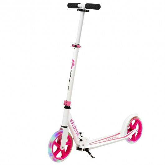 Portable Folding Sports Kick Scooter with LED Wheels-Pink W2B