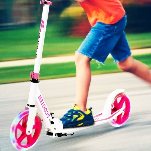 Portable Folding Sports Kick Scooter with LED Wheels-Pink W2B