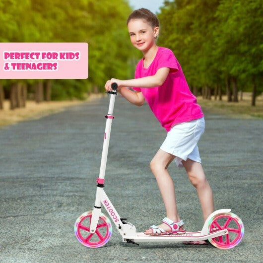 Portable Folding Sports Kick Scooter with LED Wheels-Pink W2B