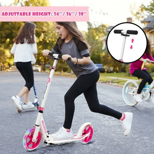 Portable Folding Sports Kick Scooter with LED Wheels-Pink W2B