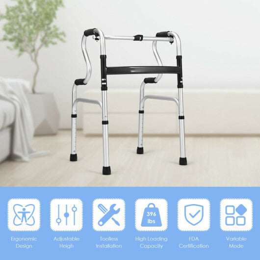 One-Button Folding Aluminum Walking Frame Walker W2B