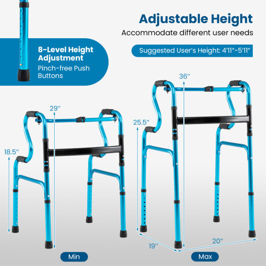One-Button Folding Aluminum Walking Frame Walker W2B