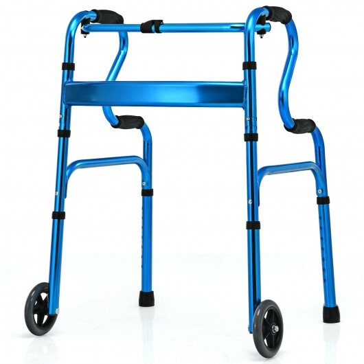 Aluminum Heavy-Duty Folding Wheeled Stand-Assist Walker-Blue - Color: Blue W2B