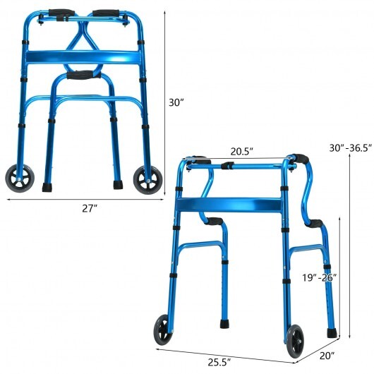 Aluminum Heavy-Duty Folding Wheeled Stand-Assist Walker-Blue - Color: Blue W2B
