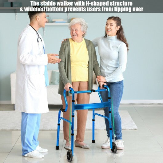 Aluminum Heavy-Duty Folding Wheeled Stand-Assist Walker-Blue - Color: Blue W2B