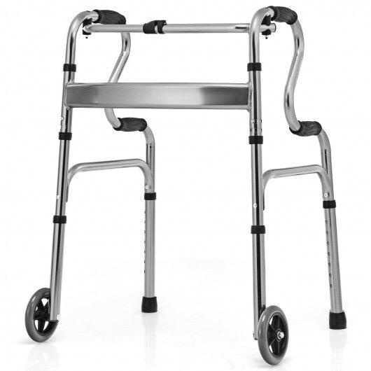 Aluminum Heavy-Duty Folding Wheeled Stand-Assist Walker-Gray - Color: Gray W2B