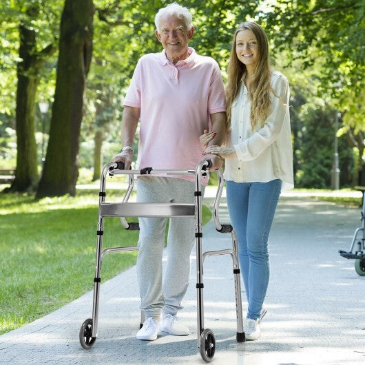 Aluminum Heavy-Duty Folding Wheeled Stand-Assist Walker-Gray - Color: Gray W2B