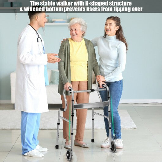 Aluminum Heavy-Duty Folding Wheeled Stand-Assist Walker-Gray - Color: Gray W2B