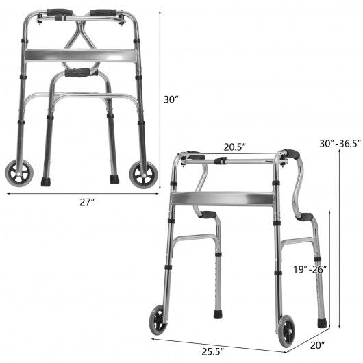 Aluminum Heavy-Duty Folding Wheeled Stand-Assist Walker-Gray - Color: Gray W2B