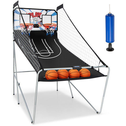 Foldable Double Electronic Basketball Game with 4 Balls Indoor-Gray W2B
