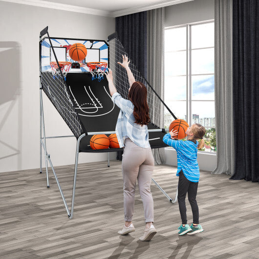 Foldable Double Electronic Basketball Game with 4 Balls Indoor-Gray W2B