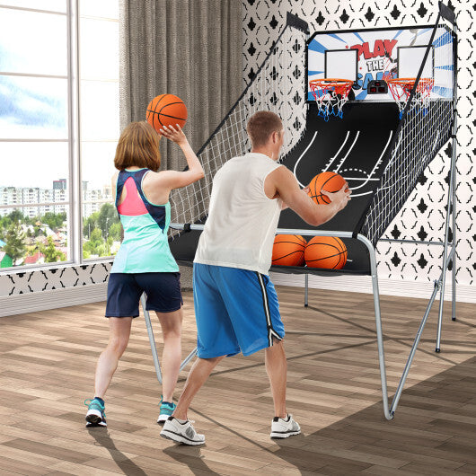 Foldable Double Electronic Basketball Game with 4 Balls Indoor-Gray W2B