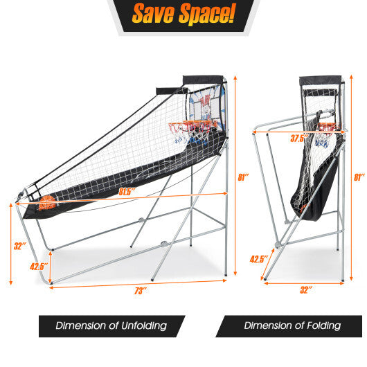 Foldable Double Electronic Basketball Game with 4 Balls Indoor-Gray W2B