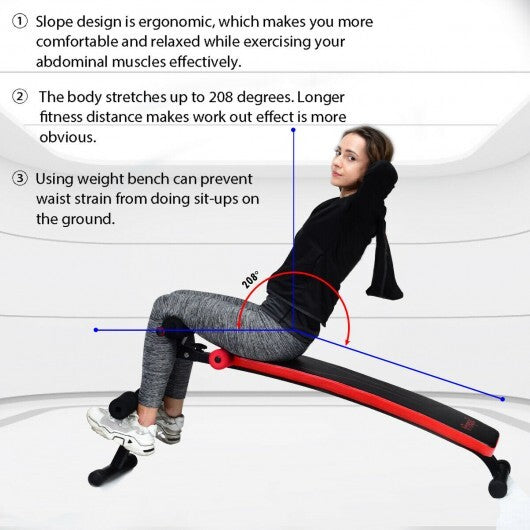 Folding Weight Bench Adjustable Sit-up Board Workout Slant Bench-Red W2B