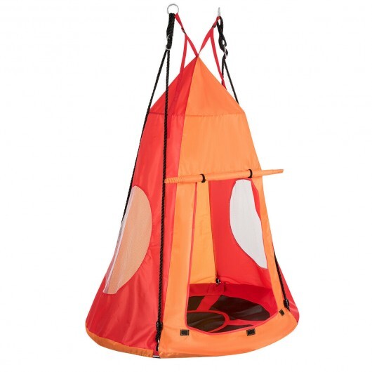 2-in-1 40 Inch Kids Hanging Chair Detachable Swing Tent Set-Orange W2B