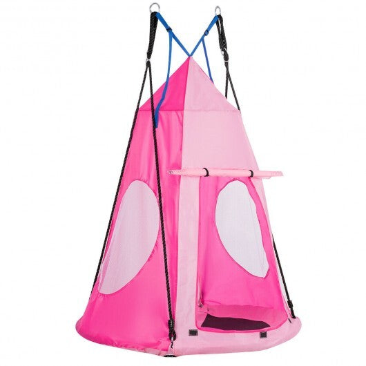 2-in-1 40 Inch Kids Hanging Chair Detachable Swing Tent Set-Pink - Color: Pink W2B
