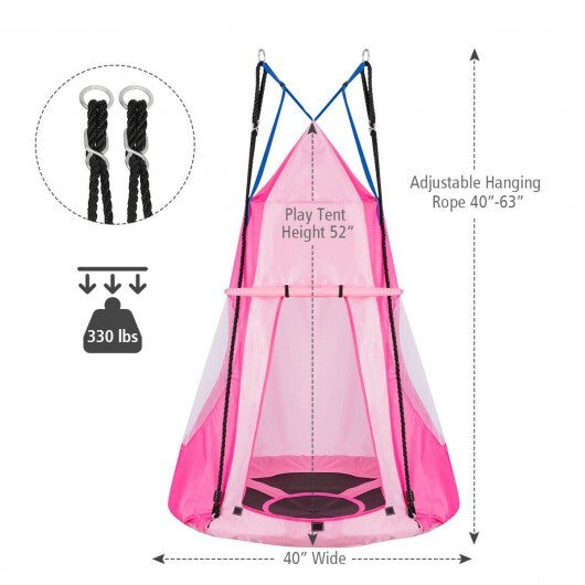 2-in-1 40 Inch Kids Hanging Chair Detachable Swing Tent Set-Pink - Color: Pink W2B