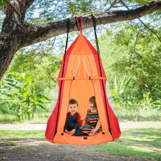 2-in-1 40 Inch Kids Hanging Chair Detachable Swing Tent Set-Orange W2B