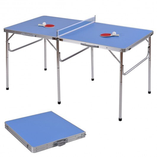 60 Inch Portable Tennis Ping Pong Folding Table with Accessories-Blue W2B