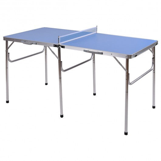 60 Inch Portable Tennis Ping Pong Folding Table with Accessories-Blue W2B