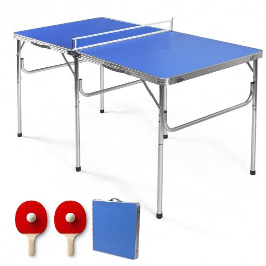 60 Inch Portable Tennis Ping Pong Folding Table with Accessories-Blue W2B