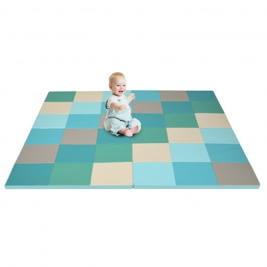 58 Inch Toddler Foam Play Mat Baby Folding Activity Floor Mat-Light Blue - Color: Light Blue W2B