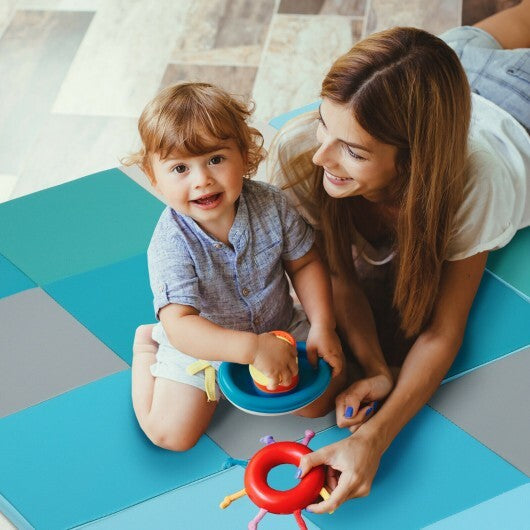 58 Inch Toddler Foam Play Mat Baby Folding Activity Floor Mat-Light Blue - Color: Light Blue W2B