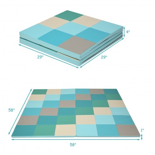 58 Inch Toddler Foam Play Mat Baby Folding Activity Floor Mat-Light Blue - Color: Light Blue W2B