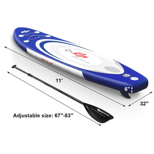 11 Feet Adjustable Inflatable Stand up Paddle SUP Surfboard with Bag W2B