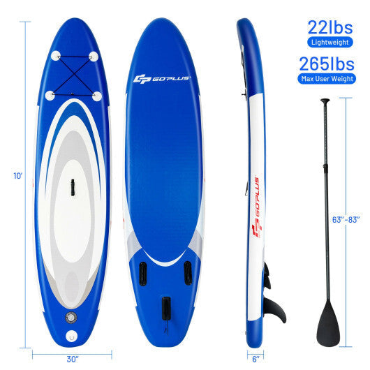 11 Feet Adjustable Inflatable Stand up Paddle SUP Surfboard with Bag W2B