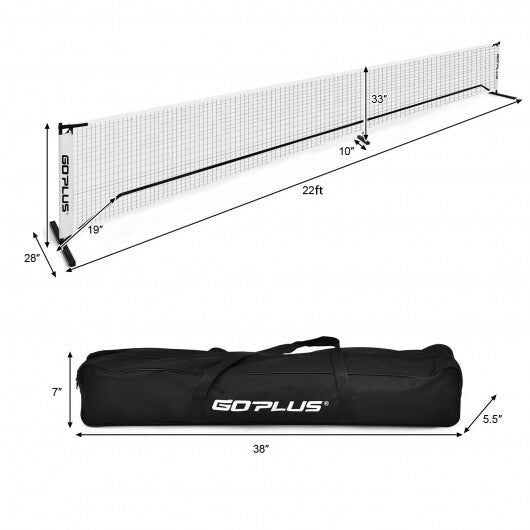 22 Feet Portable Pickleball Net Set System with Carry Bag for Indoor Outdoor Game W2B