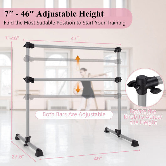 4 Feet Double Ballet Barre Bar with Adjustable Height-Silver W2B